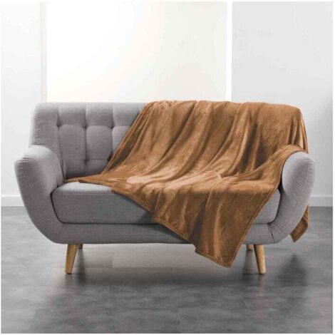 Plaid Uni en Flanelle "Flanou" 180x200cm Camel (1/2)