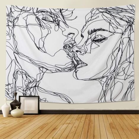 Hommes Femmes Soulful Résumé Croquis Tapisserie Murale Tapisserie d'amoureux s'embrassant Tapisserie Murale dortoir Chambre Salon (M/130cmX150cm) (1/5)