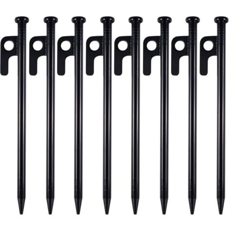 Lot de 8 piquets de tente robustes en mtal 20 cm haute rsistance pour camping avec crochet et trou pour couleurs mul ABRI DE JARDIN (1/4)