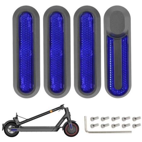 4 pces Couvercle de moyeu de roue de scooter électrique,avec barres réflectrices,accessoires de scooter , pour Xiaomi M365,gris+bleu (1/4)