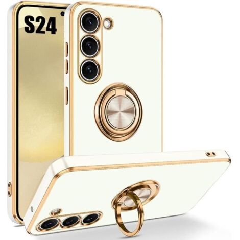 Coque de protection - Samsung - Galaxy S24 - Silicone - Blanc - Anti-rayures avec anneau support (1/4)