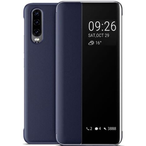 Huawei P30 Coque, Smart View Cover Étui à Rabat en Cuir Pochette Flip Cover Housse de Protection pour Huawei P30 6.1" -Bleu (1/4)