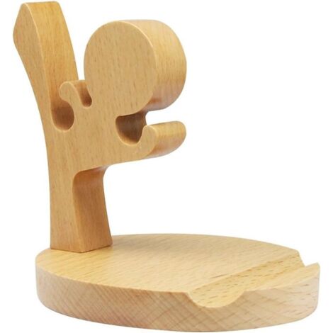 Support de bureau en bois pour téléphone portable, support créatif pour téléphone portable Kung Fu Kid pour iPhone iPad tablette (1/4)