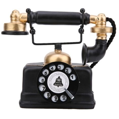 Téléphone filaire antique rétro vintage avec fil et ligne fixe, décoration de bureau à domicile, noir (1/4)