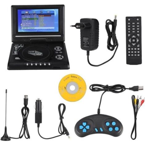 DVD portable 7,8 pouces avec écran pivotant et chargeur de voiture rechargeable (1/4)