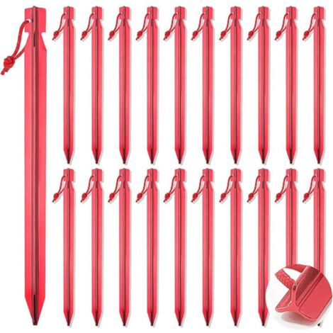 Piquets de tente ultralégers en aluminium rouge, 20 pièces, ancrages au sol portables et antirouille pour la plage et l\'extérieur,r (1/4)