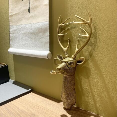 Tête de cerf murale – sculpture animale décorative, cheminée/salon/galerie
