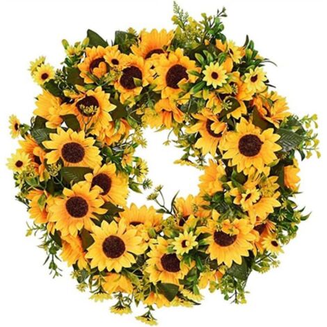 Couronne De Porte Fleurs Artificielles Printemps Été – Feuilles Vertes 42-45 Cm Décoration Maison