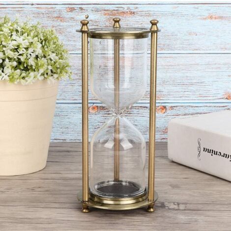 Sablier 15 Minutes – Métal Rotatif Et Verre – Ornement De Table Vintage – Minuterie Déco Maison