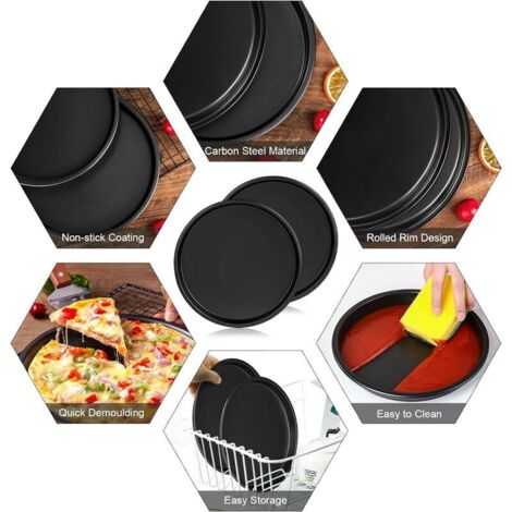 2PCS Moule à Pizza Rond de 22cm, Acier au Carbone avec Revêtement Anti ...