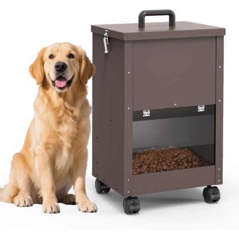 Mangeoire extérieure 45 lbs (20 kg), galvanisée, roulettes, pour grands chiens, brun (1/4)