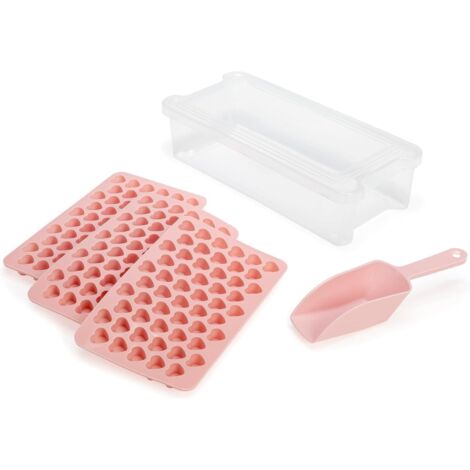 Lot de 6 mini bacs cœur – 3 moules + rangement couvercle pelle, silicone sans BPA rose (1/4)