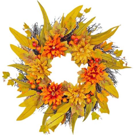 Couronne de porte artificielle avec feuilles d'érable - Couronne de porte d'entrée pour fête de mariage - Décoration murale (1/4)