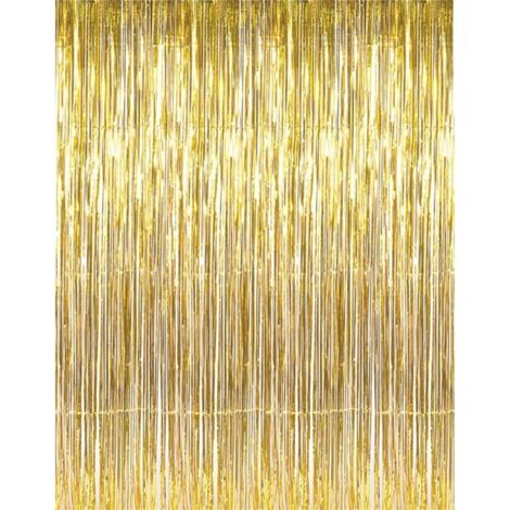 Rideau Métallique Or de Frange Brillant Rideau à Franges Aluminium Fenêtre Mur pour Fête de Mariage d'anniversaire(1m x 2m) (1/4)