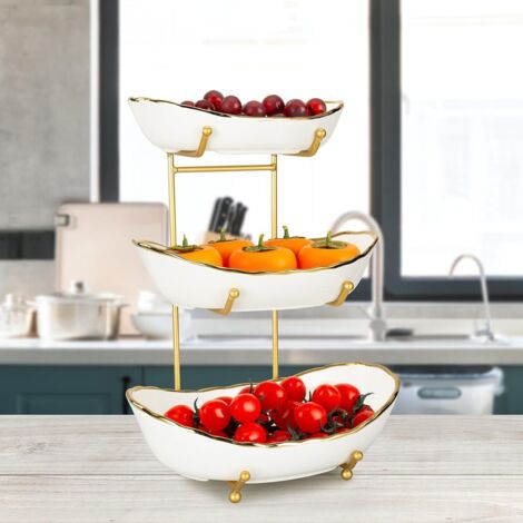 Corbeille à Fruits 3 Étages En Bambou Et PP - Bol Service Cuisine Design Yuanbao