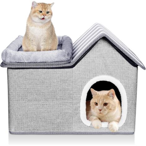 Maison Chat Exterieur avec Coussin Plateforme Lavables, Niche Chat Intérieur Chatons/Mittlere Haustiere (1/4)