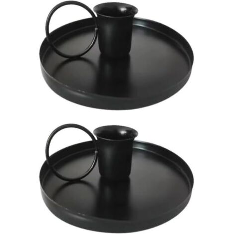 Lot de 2 bougeoirs portables en métal noir élégant pour décoration de maison et de mariage (1/4)