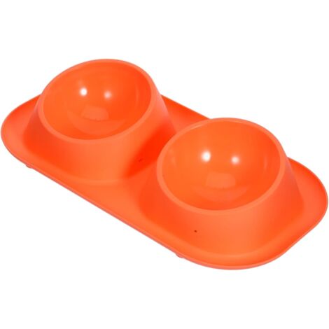 Double gamelle antidérapante en plastique orange, pour chats/petits chiens, intérieur/extérieur (1/4)