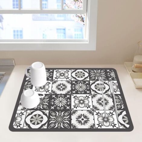 Tapis Égouttoir Vaisselle 40x30cm Marron Gris - Tapis Séchage Antidérapant Résistant Chaleur