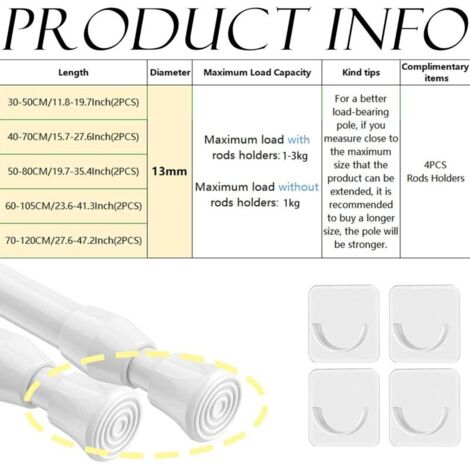 Lot De 2 Barres à Voilage Modulables - Réglables De 30 à 50 Cm - Couleur Blanche (occasion)