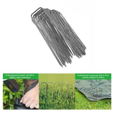 Lot 50 Piquets Jardin U 150 Mm + Rondelles – Fixation Toile Mauvaises Herbes, Paillage, Tente