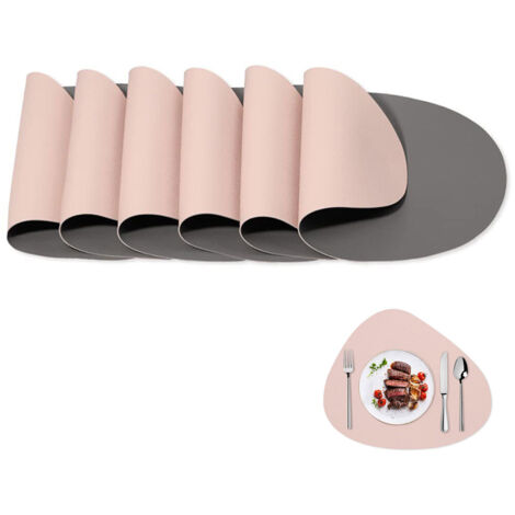 Sets de table ronds similicuir double face (lot de 4), lavables, antidérapants, gris et rose (1/5)