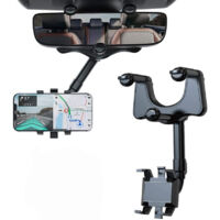 Support auto rotatif à 360° pour téléphone, compatible avec tous les smartphones – Montage sur rétroviseur de voiture, réglable et rétractable –