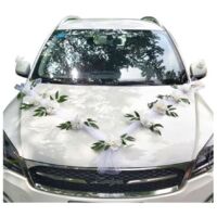Kit Decoration Voiture Mariage - Décoration Mariage Voiture Champêtre et Romantique - 1.6m Tulle & 11 Fleurs Artificielles avec