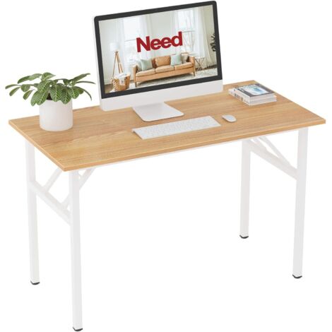SOGES Klappbarer Schreibtisch,120 x 60 x 75 cm,Kompakter Computertisch,Büromöbel,PC-Tisch,Arbeitstisch,Teak weiß