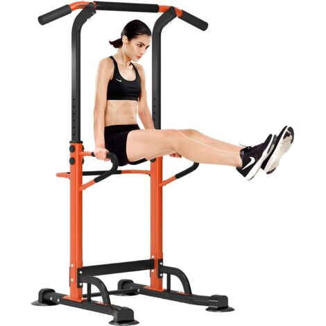 SOGES Stazione Power Tower multifunzionale con stazione per dip, barra per trazioni e maniglie per flessioni, altezza regolabile da 190 a 230 cm, nero + arancione