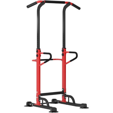 SOGES Stazione Power Tower multifunzionale con stazione per dip, barra per trazioni e maniglie per flessioni, altezza regolabile da 190 a 230 cm, nero + rosso