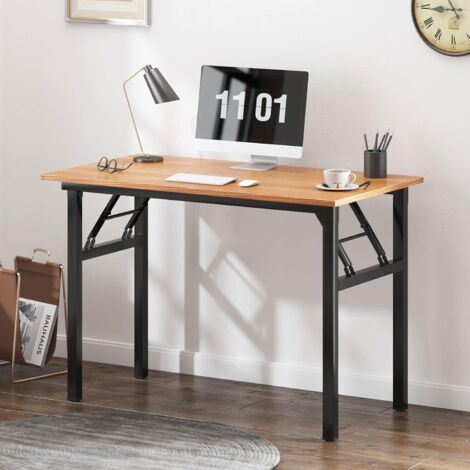 SOGES Escritorio plegable,100 x 60 x 75 cm, escritorio compacto para ordenador, mobiliario de oficina, escritorio para PC, mesa de trabajo,Teca negra