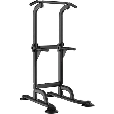SOGES Barra de dominadas Power Tower, equipo de entrenamiento para gimnasio en casa, estación de fondos, altura ajustable, color negro