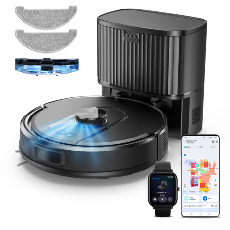 VACTIDY Cleanova W11-Robot Aspirateur-Laveur avec Station Auto-Vide-60 Jours Sans Vidange-5000Pa-180 min Autonomie-Navigation LDS-Alexa/Google Home/IFTTT/iWatch