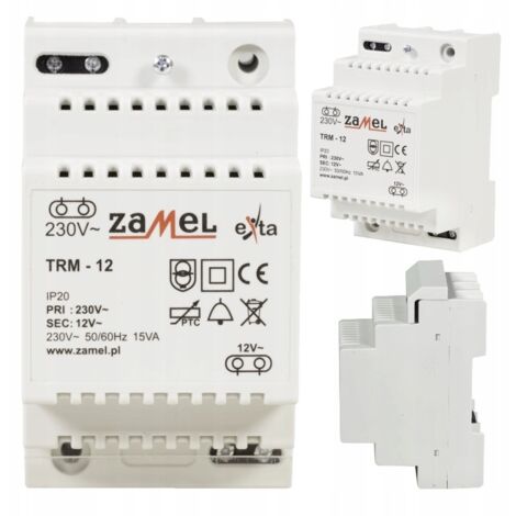 Zamel  Transformateur Modulaire TRM-12 - 12V/230V - Sécurisé - Montage sur Rail TH35 - Protection Surcharge