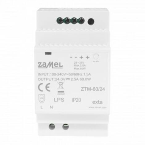 Alimentation à découpage montée sur rail TH-35 (DIN), 60 W, 24 V CC ZTM-60/24