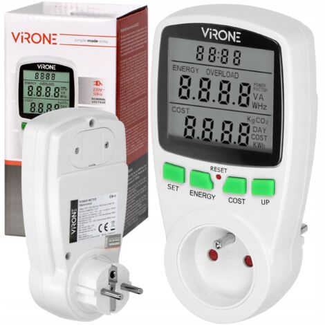 Virone Wattmtre EM-1 - 3680W - Écran LCD - Mesure précise - Alarme de surcharge (1/5)