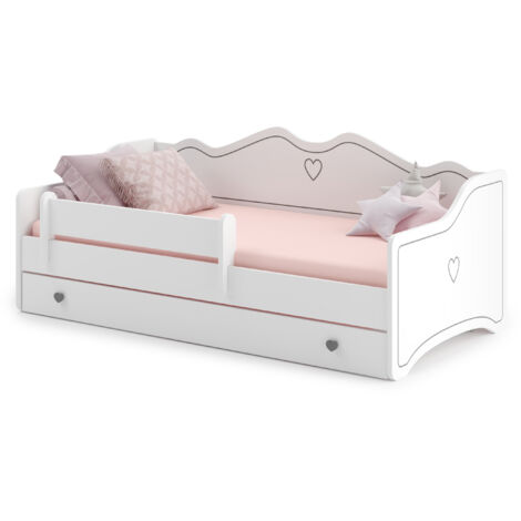 Letto per bambini - rosa bianco - con cassetto - 160x80cm - incluso materasso (1/5)