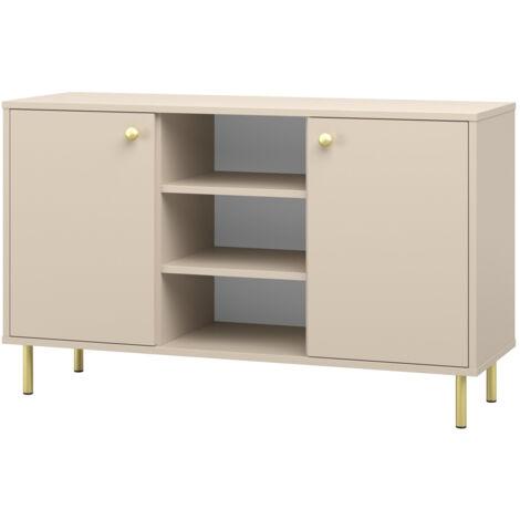 Cassettiera Venus a due ante, cashmere, gambe in metallo dorato