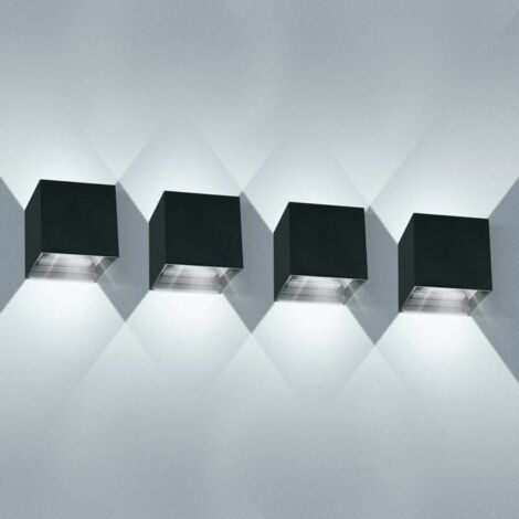 Lot de 4 appliques murales intérieur à LED 12 W étanches IP65 faisceau angle moderne appliques murales blanc froid 6000 K pour salon chambre (noir) (1/5)