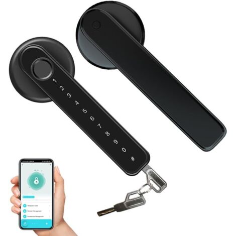 Serrure de porte intelligente à empreintes digitales avec poignée de clavier pour maison, appartement, bureau, porte d'entrée, chambre à coucher, serrure de porte d'entrée sans clé (1/5)