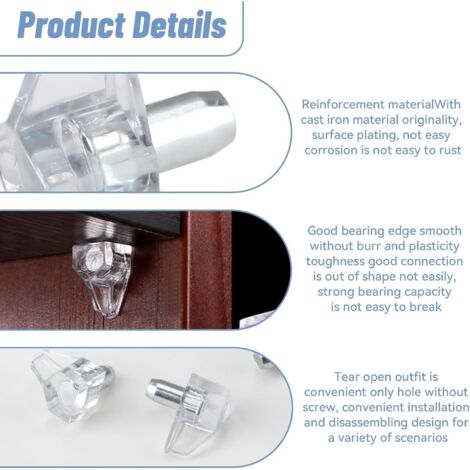 Chevilles de Support d'Étagère,20 PCS Taquets pour Étagères 5mm Taquet Étagère Support en Forme de L Goupille d'Étagère pour Meubles Armoire Bibliothèque Étagères en Verre