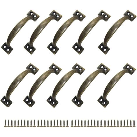 10 Poignées Poignee de Meuble Bouton de Porte Poignee Entraxe Rustiques en Alliage de Zinc Pour Cuisine Porte de Grange Jardin Remise (120MM)
