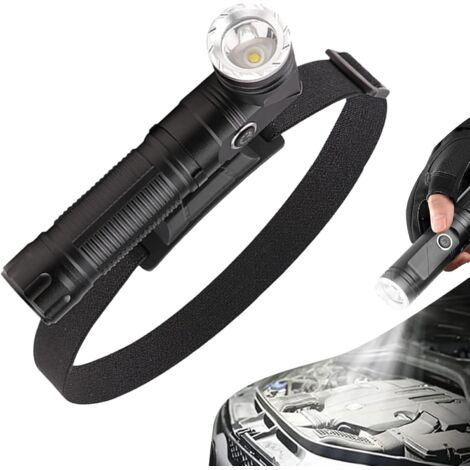 Lampe frontale LED 2 en 1 rechargeable par USB, tête pivotante à 90°, réglable et étanche, pour réparation en plein air, camping, randonnée, 14 x 2,5 x 2,5 cm