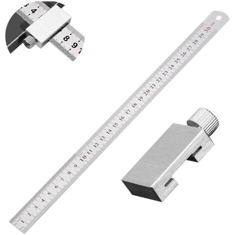 Règle de Butée en Acier Inoxydable, 30 cm Règle de Butée avec Butée en Métal Outil de Traçage, Trusquin de Traçage, Reglet, Outil de Mesure, pour Le Travail du Bois, le Bricolage, l'artisanat