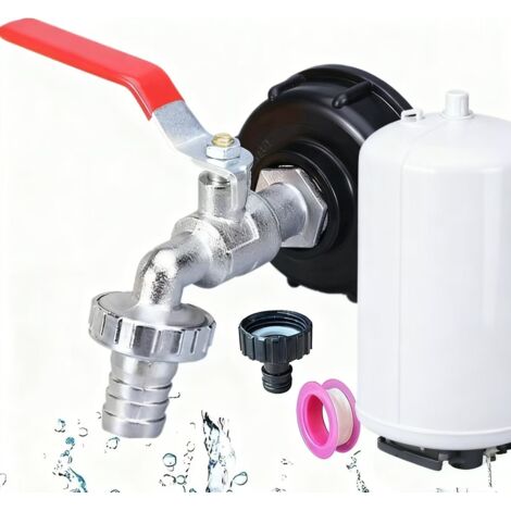 Robinet Cuve 1000l, 3/4" Adaptateur de Réservoir en Alliage d'aluminium,Raccord Cuve 1000 Litres,Robinet de Jardin avec Adaptateur en Laiton,S60X6 IBC Robinet Cuve pour Robinet de Jardin