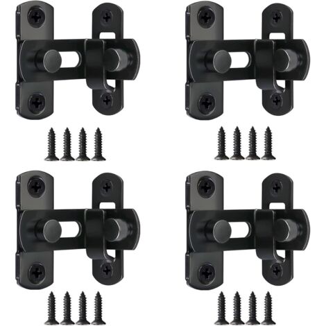 4pcs Verrou Porte Grange Coulissante 90 Degrés 3" Loquet de Porte Coulissante Rabat Verouille Porte en Acier Inoxydable Petits Boulons de Porte Double Face pour Portes Armoire Fenêtres - Noir