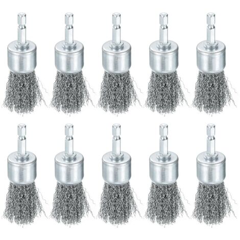 10 Pcs Fil Brosse pour Perceuse 1" Dia. Abrasif Fil Roue 1/4" Hex Tige Carbone Acier Tasse Brosse Grossier Ondulé Perceuse Accessoire pour Nettoyage Rouille Peinture Abrasif