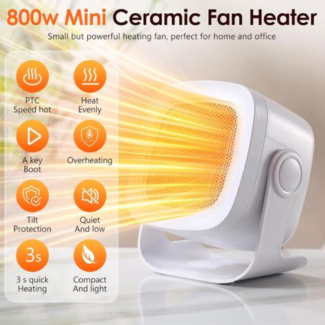 Chauffage Soufflant, PTC Mini Chauffage Electrique Oscillation à 90°, Chauffage électrique avec 2 Modes, Chauffage d'appoint Compact, Portatif Chauffage pour Salon, Chambre et Bureau (1/5)