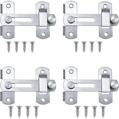 Lot de 4 verrous de porte en acier inoxydable argenté pour salle de bain et fenêtre - Verrou coulissant pour tous les types de portes intérieures - Verrouillage de porte pour portes, fenêtres, salle (1/5)